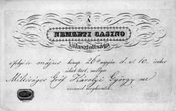 K�rolyi Gy�rgy nev�re sz�l� megh�v� a Nemzeti Kaszin� v�lasztm�nyi �l�s�re, 1832
