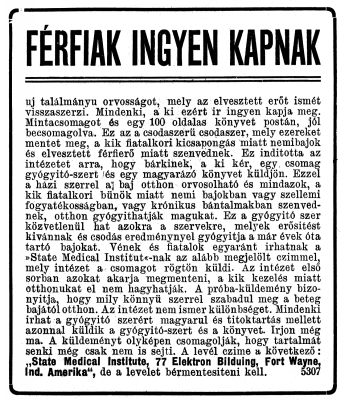 Hirdet�s, 1904, Borsszem Jank�