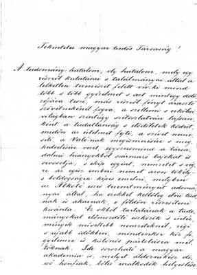 Sina Simonnak az adom�nyoz�s alkalm�b�l a Magyar Tudom�nyos Akad�mia sz�m�ra �rt levele
