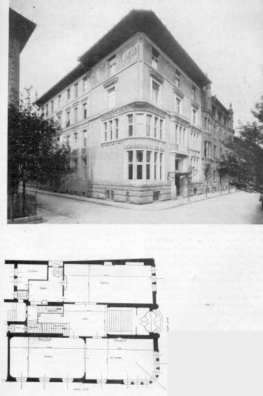 LEDERER ART�R PALOT�JA BUDAPESTEN. &mdash; A HOMLOKZATNAK �S A F�LDSZINTI ALAPRAJZNAK EGYIK R�SZE. B�LINT �S J�MBOR TERVE