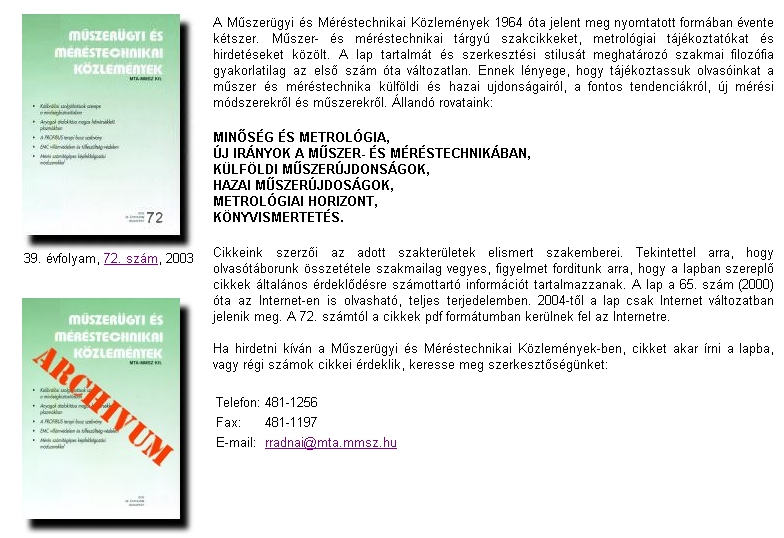M�szer�gyi �s M�r�stechnikai K�zlem�nyek