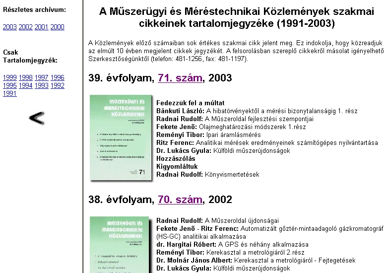 M�szer�gyi �s M�r�stechnikai K�zlem�nyek