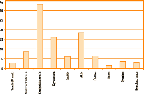 2. ábra • Ifjúkori (15—24 évesek) átmeneti élethelyzetek százalékos arányai (2004)