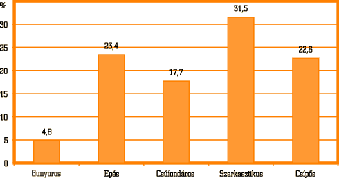 5. ábra • A mellékneveket tartalmazó szósorozatban helytelenül jelöltek aránya (%)