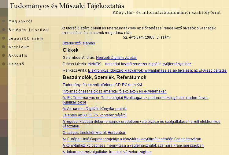 Tudom�nyos �s M�szaki  T�j�koztat�s 2005.03.21.