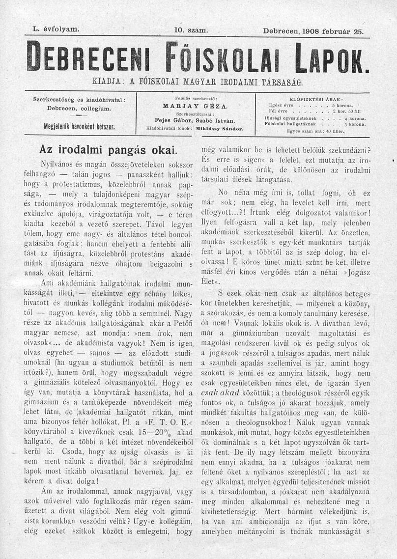 Debreceni F�iskolai Lapok 2005.09.08.