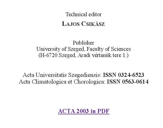 Acta Climatologica, 2005-09-30