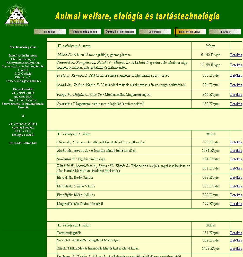 Animal welfare, etol�gia �s tart�stechnol�gia 2006.12.11.