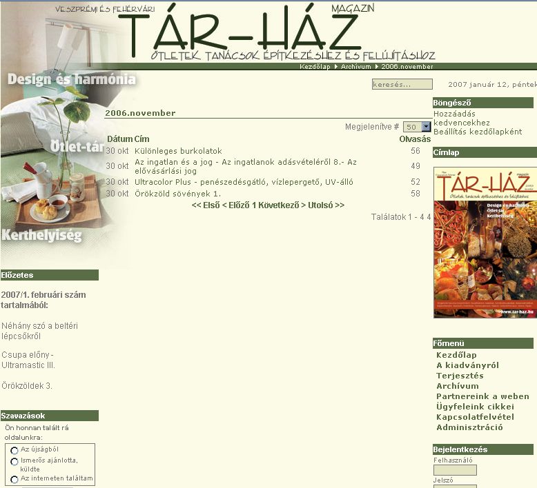 Veszpr�mi �s Feh�rv�ri T�r-H�z Magazin 2007-01-12
