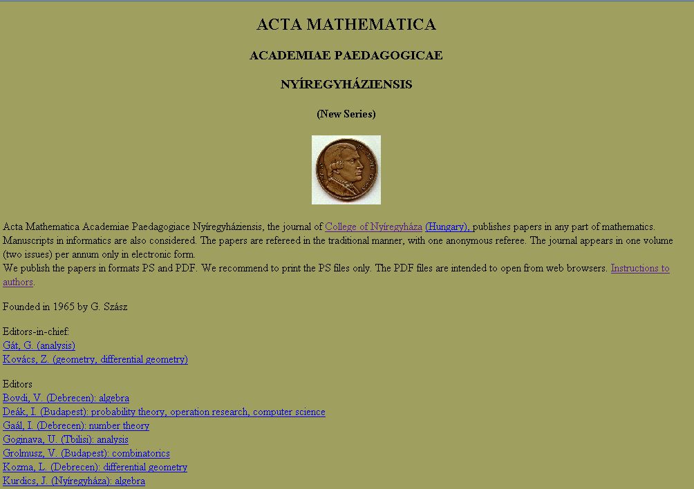 Acta mathematica Academiae Paedagogicae Ny�regyh�ziensis 2007-01-15