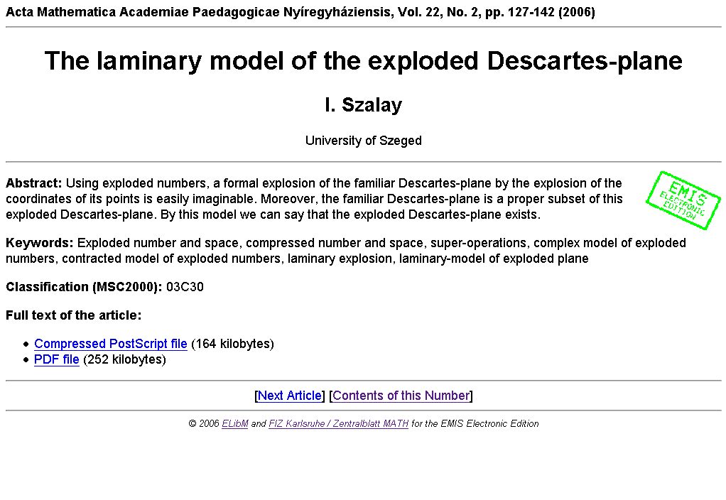Acta mathematica Academiae Paedagogicae Ny�regyh�ziensis 2007-01-15