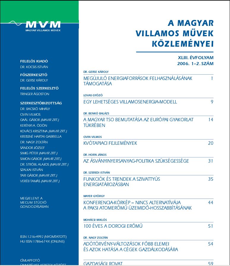 Magyar Villamos M�vek K�zlem�nyei 2006.1-2.