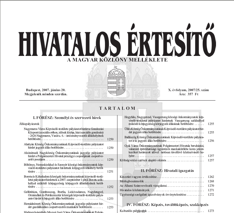 Hivatalos �rtes�t� 2007.06.25.