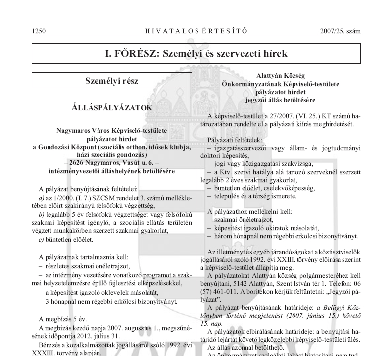 Hivatalos �rtes�t� 2007.06.25.
