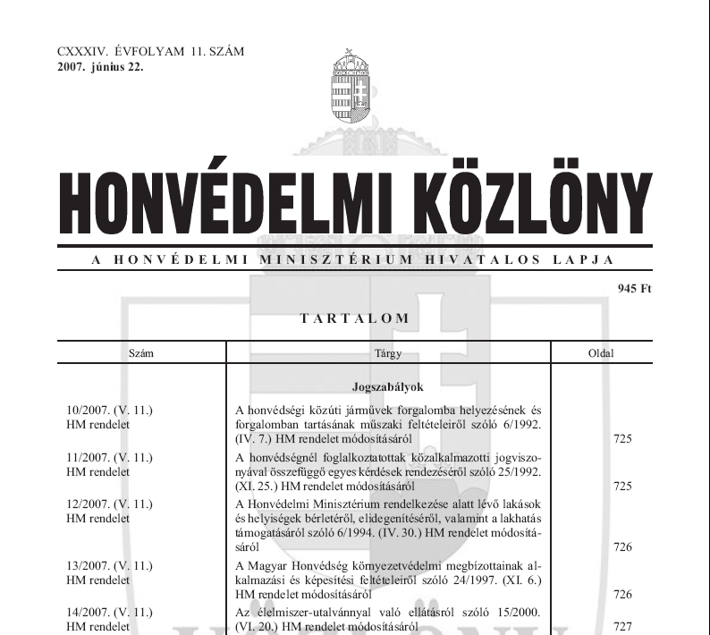 Honv�delmi K�zl�ny 2007.06.26.