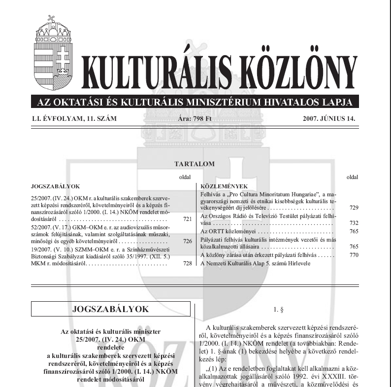 Kultur�lis K�zl�ny 2007.06.29.