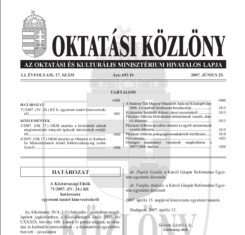 Oktat�si K�zl�ny 2007.07.02.