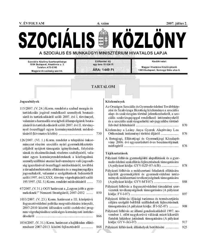 Szoci�lis K�zl�ny 2007.07.06.