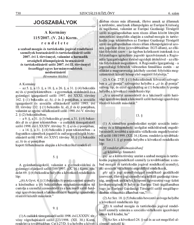 Szoci�lis K�zl�ny 2007.07.06.