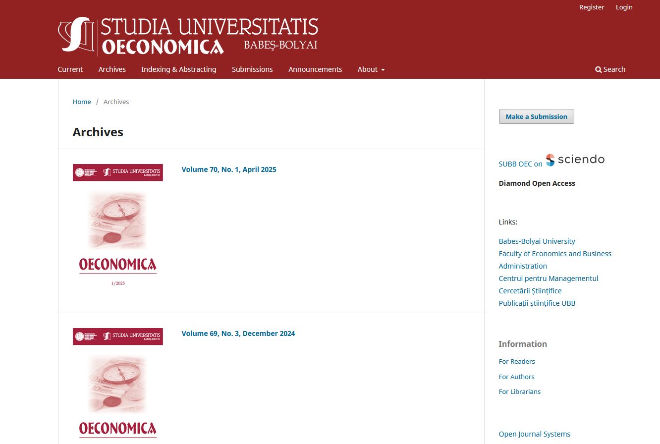 Studia Universitatis Babe�-Bolyai. Oeconomica 2025.10.30.
