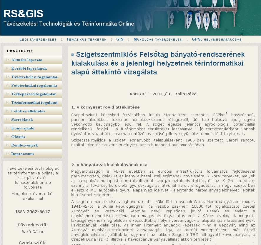RS&GIS - T�v�rz�kel�si Technol�gi�k �s T�rinformatika Online 2011.12.02.