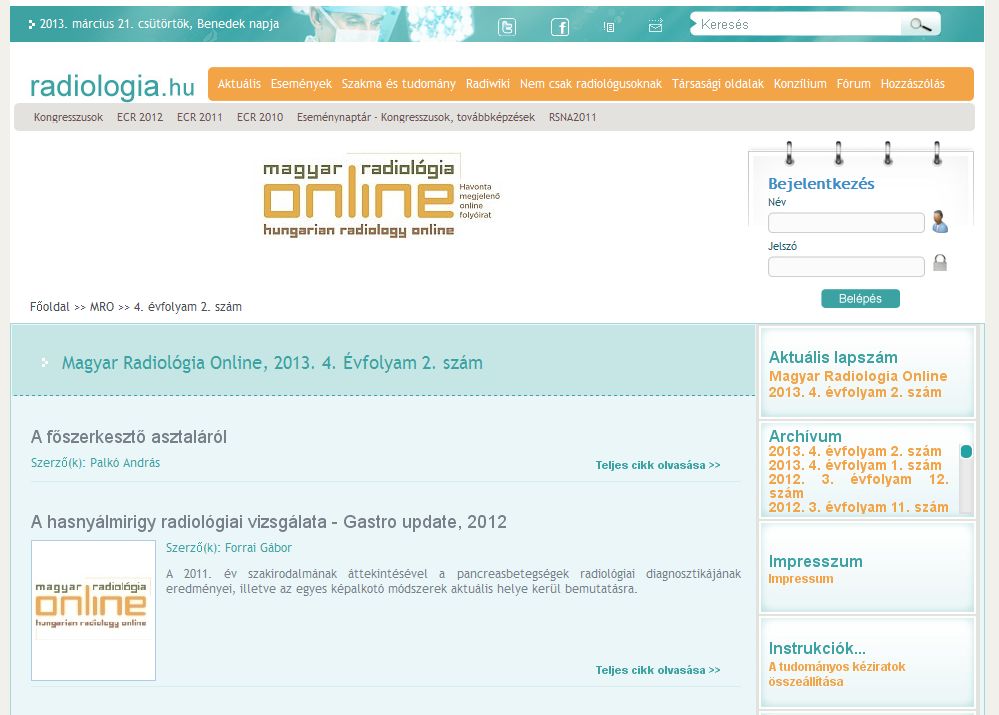 Magyar Radiol�gia Online 2013.01.30.