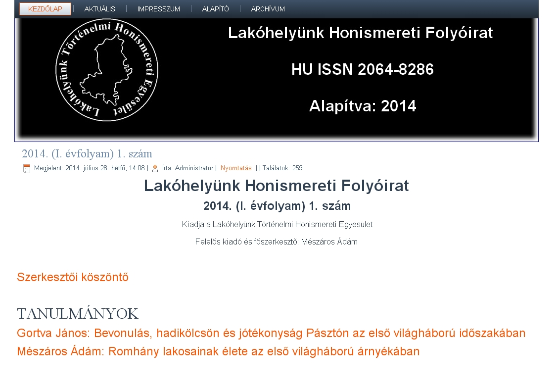 Lak�hely�nk Honismereti Foly�irat 2015.01.29.