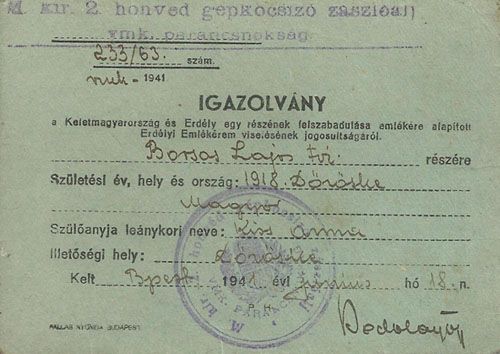Erd�lyi Eml�k�rem igazolv�nya