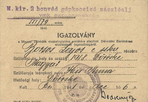 D�lvid�ki Eml�k�rem igazolv�nya