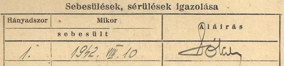 T�zkereszt I. fokozat�nak igazolv�nya