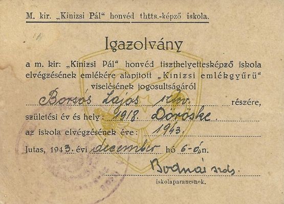 Kinizsi-eml�kgy�r� visel�si igazolv�nya