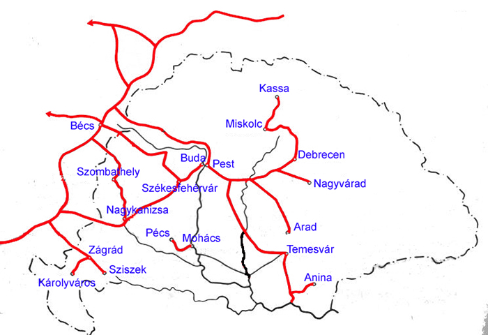 Vas�tvonalak 1857-ben