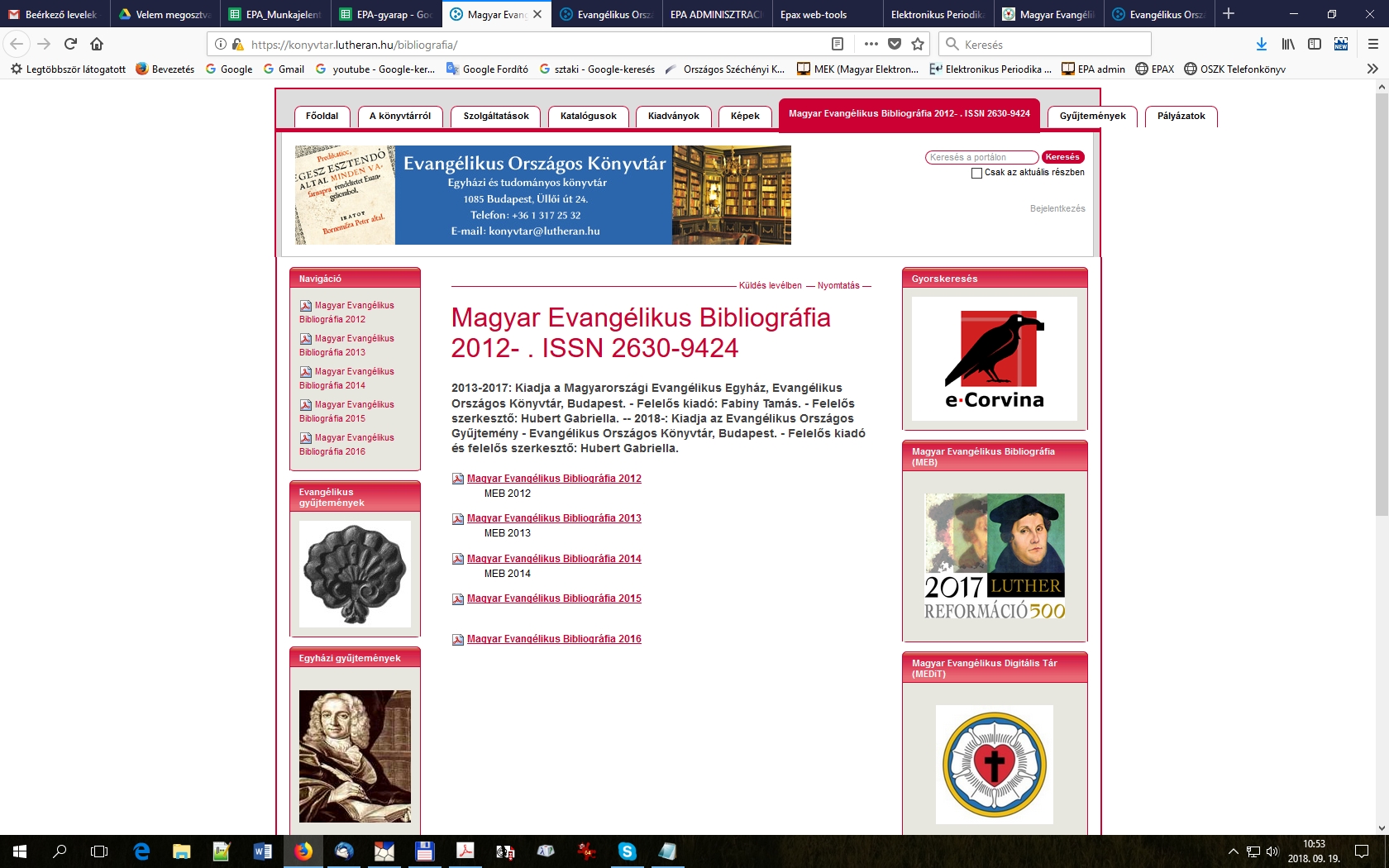 Magyar evang�likus bibliogr�fia 2018.09.19.