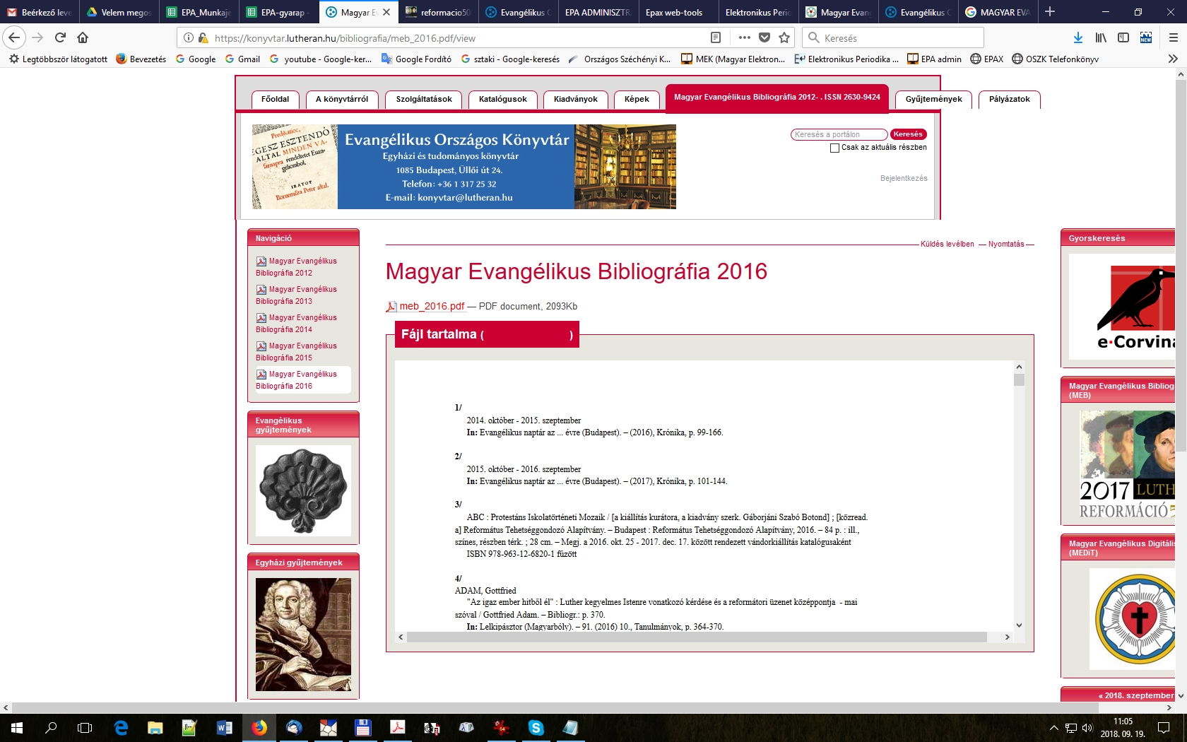 Magyar evang�likus bibliogr�fia 2018.09.19.