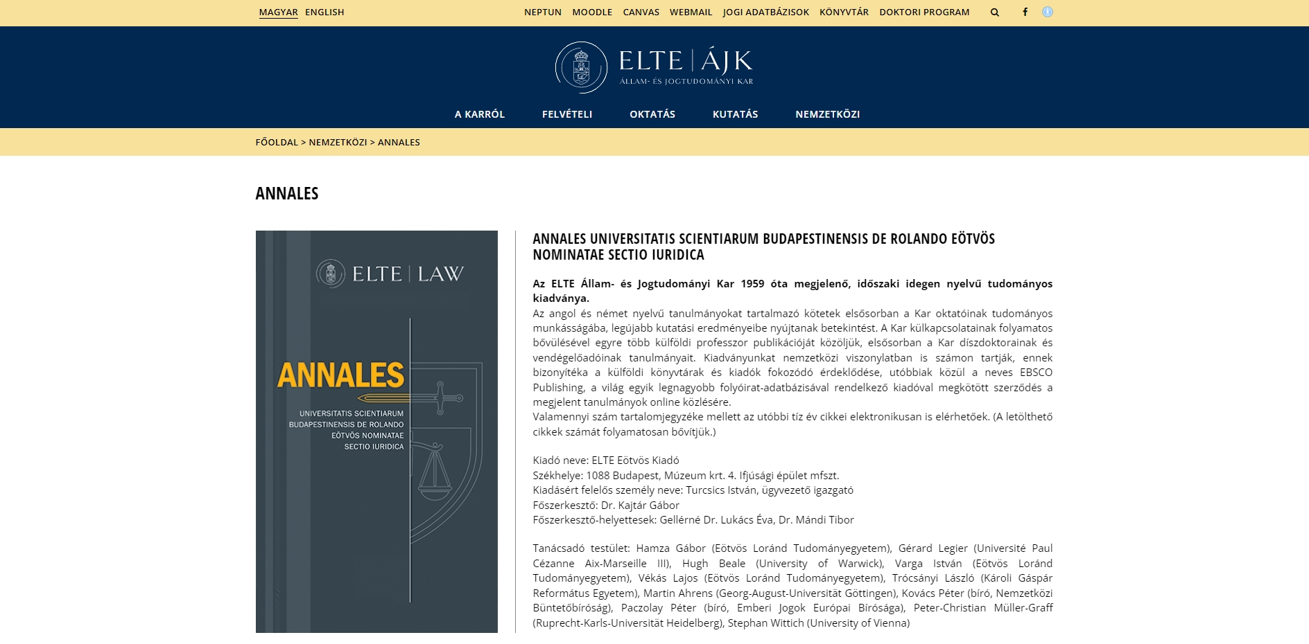 Annales Universitatis Scientiarum Budapestinensis de Rolando E�tv�s Nominatae. Sectio iuridica 2022.09.12.