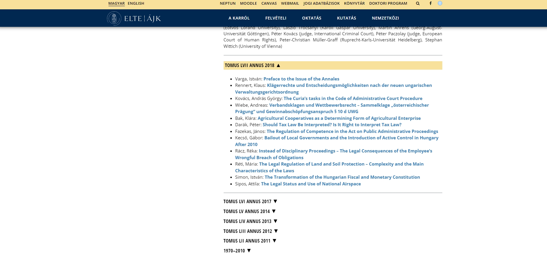 Annales Universitatis Scientiarum Budapestinensis de Rolando E�tv�s Nominatae. Sectio iuridica 2022.09.12.