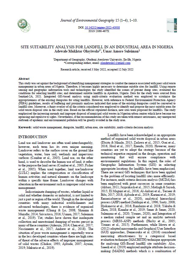 Journal of environmental geography 2022.09.19.