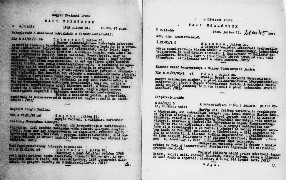 Magyar T�virati Iroda. Napi esem�nyek 2026.04.21.